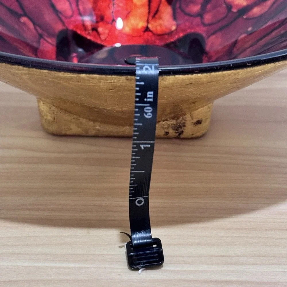 VTG Bowl Red Gold Black Enamel On Glass Underside Gold Foil Paint Italy Pier 1